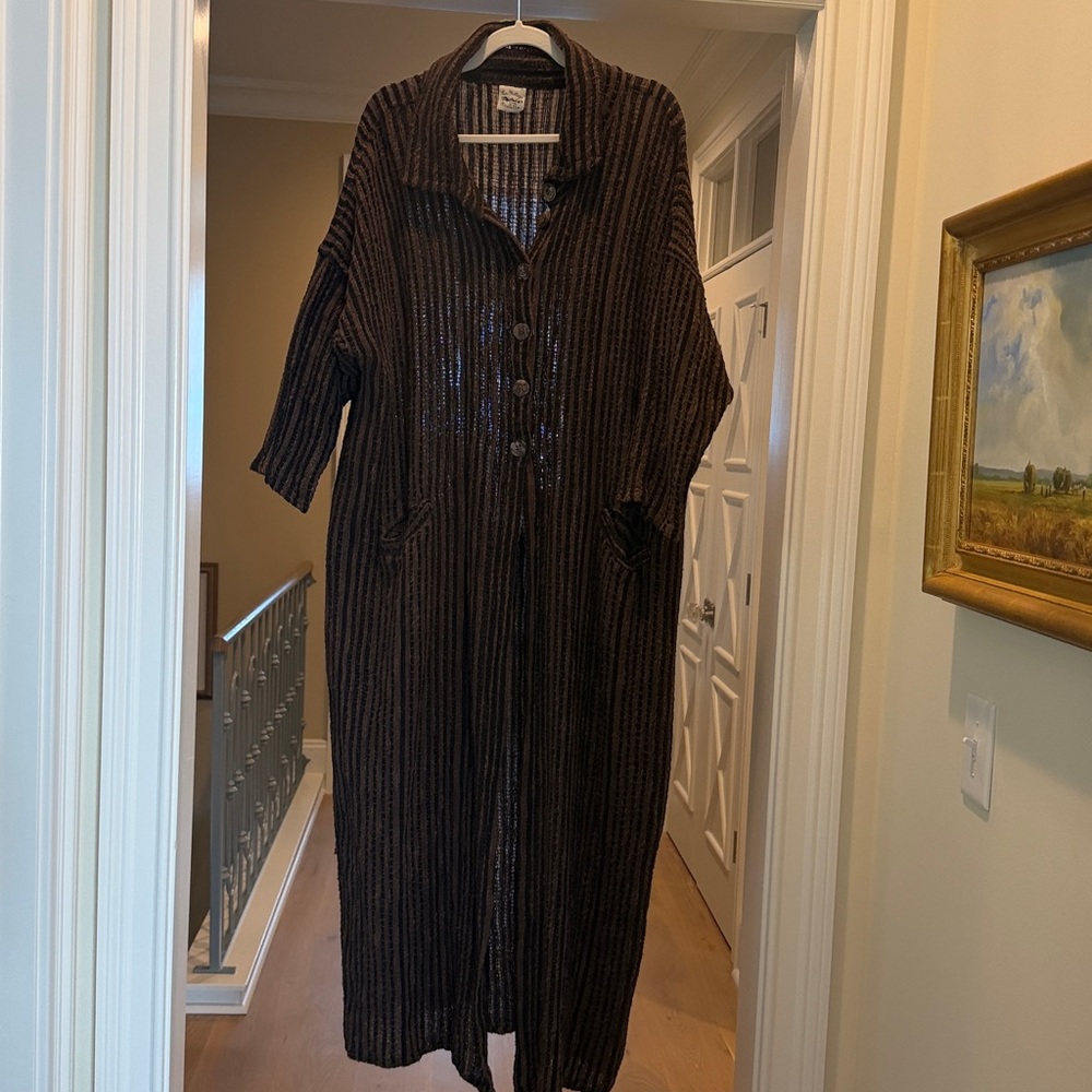La Bottega di Brunella Striped Button-Up Long Coat brown and black (bw)